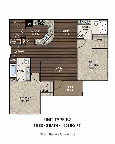 B3 1,212 Sq.Ft. Floor plan, two bedroom, two bathroom
